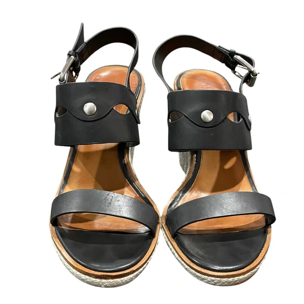 1.STATE Gizela Black Leather Wedge Sandals 7 Platform Studded Boho Heels